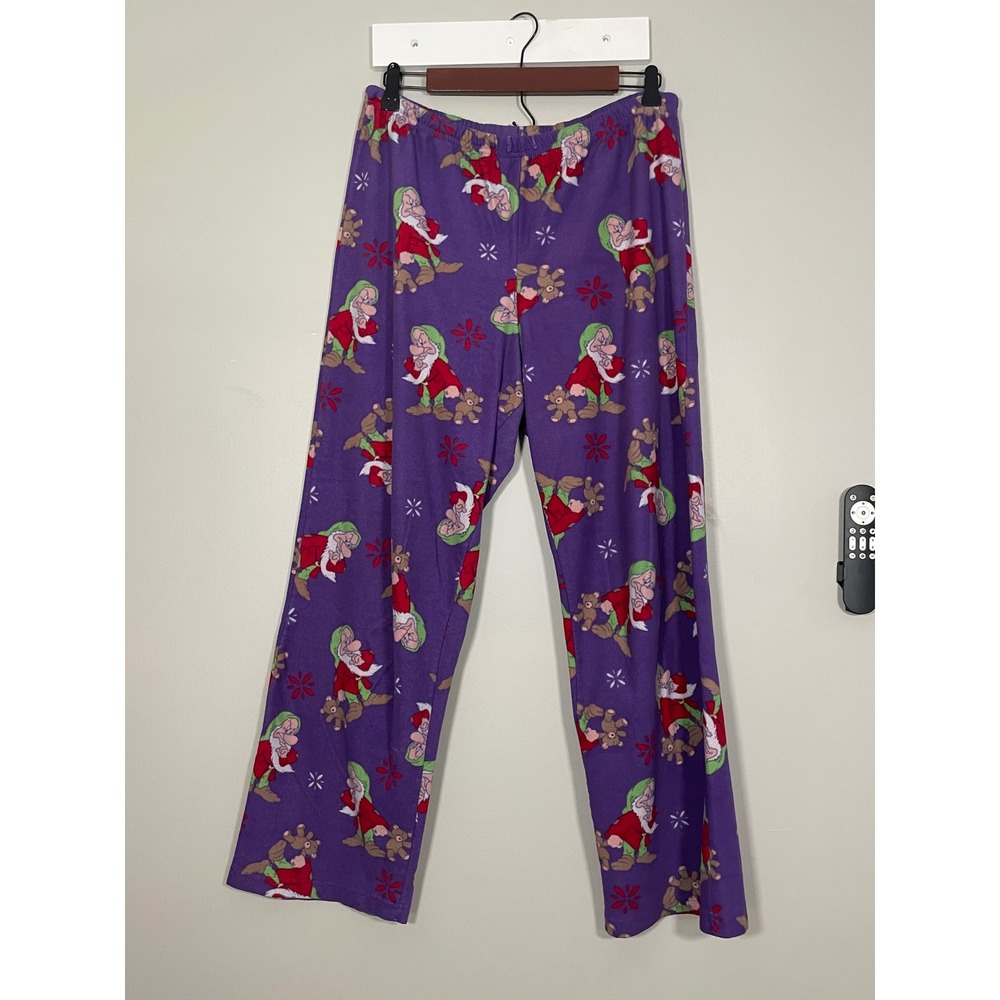 Disney Pajama Pants Women Large Purple Good Grumpy Fleece Snow White PJs
